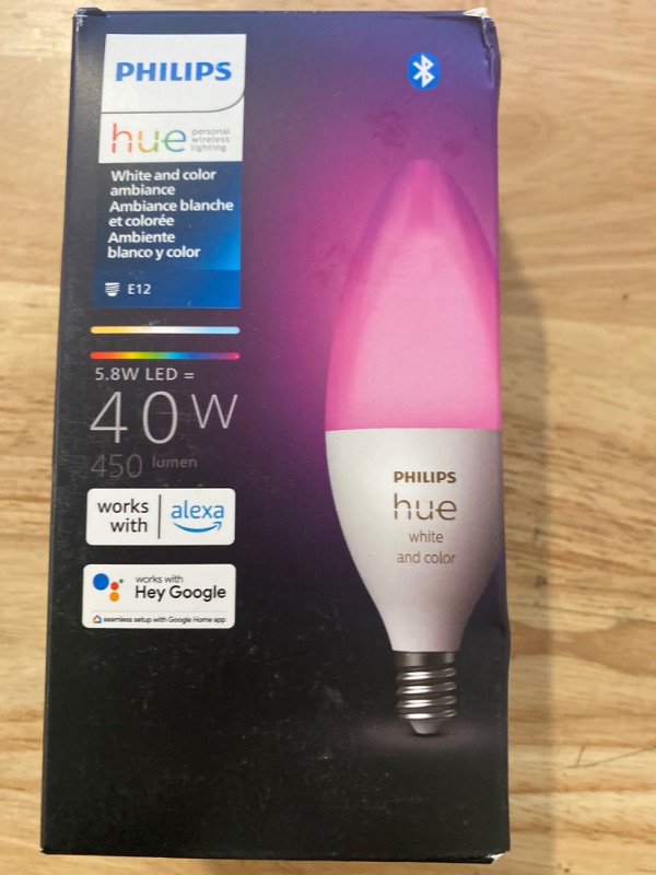 Photo 7 of Philips Hue Smart 40W B39 Candle-Shaped LED Bulb - White and Color Ambiance Color-Changing Light - 1 Pack - 450LM - E12 - Control with Hue App - Works with Alexa, Google Assistant and Apple Homekit

