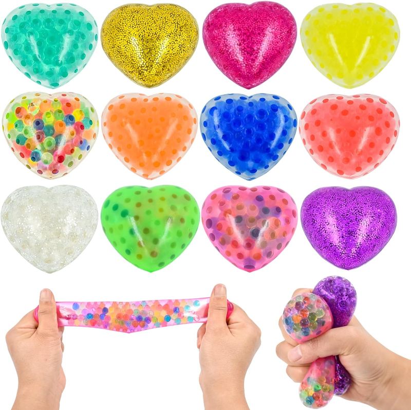 Photo 2 of 12 Pack Valentines Day Stress Ball Toys, Heart Squishy Squeeze Balls, Squishies Stress Relief for Men Women Valentines Day Card Gifts Valentine Party Favors
