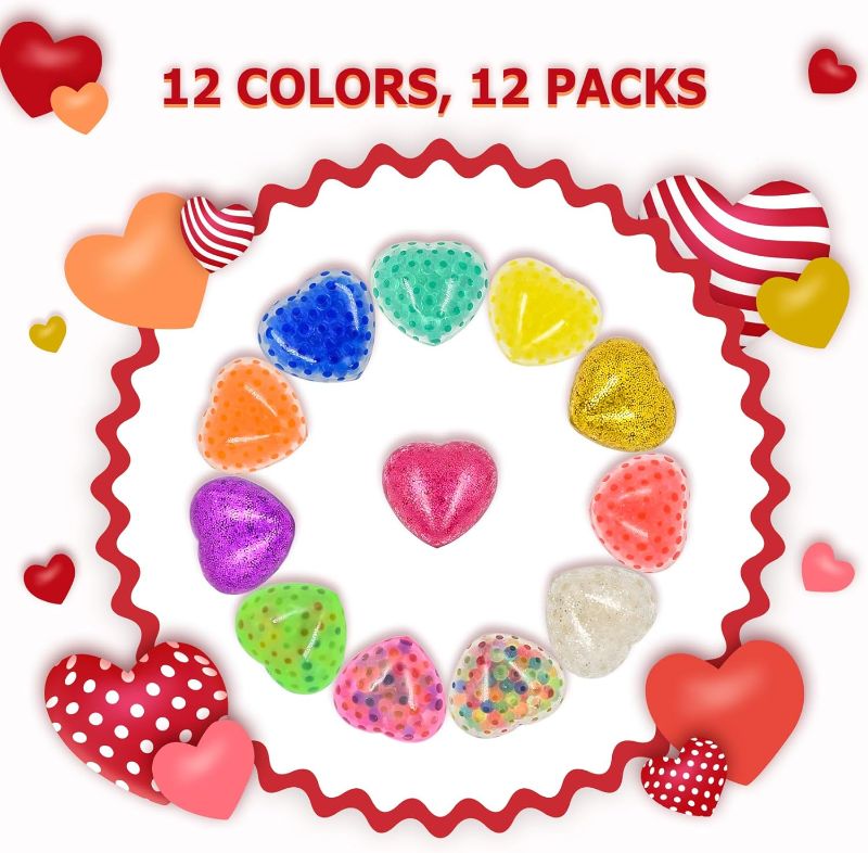 Photo 1 of 12 Pack Valentines Day Stress Ball Toys, Heart Squishy Squeeze Balls, Squishies Stress Relief for Men Women Valentines Day Card Gifts Valentine Party Favors
