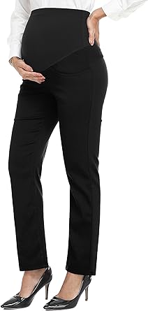 Photo 1 of (S) PACBREEZE Women's Maternity Pants for Work Over-Bump Pregnancy Casual Stretchy Straight Dress Pants with Pockets
