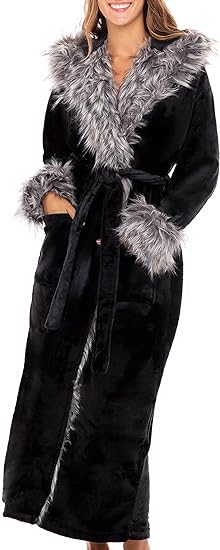 Photo 1 of 2X Alexander Del Rossa Women's Faux Fur Feather Hooded Robe, Soft Plush Fleece Bathrobe with Hood
