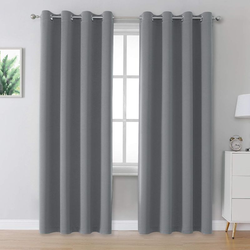 Photo 1 of DUALIFE Grey Blackout Curtains for Bedroom 96 inches Long 2 Panels Grommet Window Treatment Thermal Insulated Room Darkening Window Panels Drapes 
