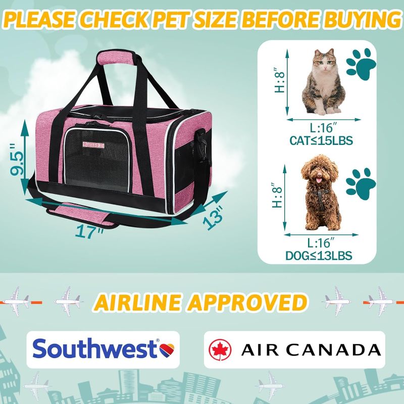 Photo 2 of Petskd Pet Carrier 17x13x9.5 Southwest Airline Approved, Pet Travel Carrier Bag for Small Cats and Dogs, Soft Dog Carrier for 1-15 LBS Pets,Dog Cat Carrier