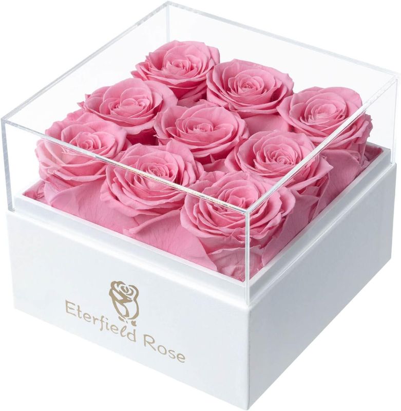 Photo 1 of Eterfield Preserved Roses Preserved Flowers for Delivery Prime 9-Piece Pink Roses That Last a Year Flower Gifts for Women Valentines Flowers for Girlfriend
