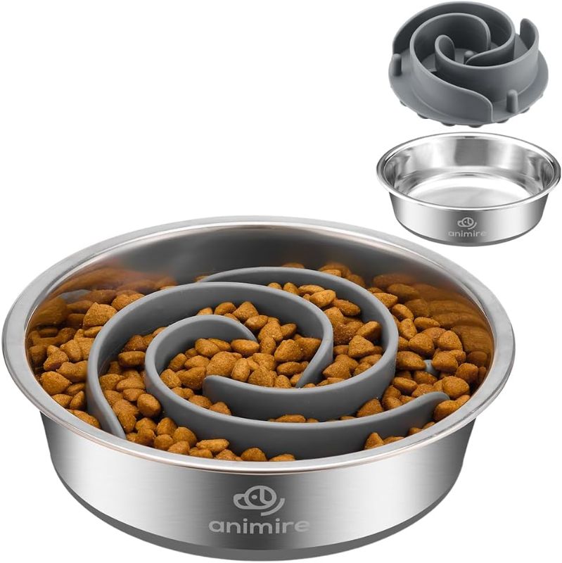 Photo 1 of 2-in-1 Metal Dog Bowl with Slow Feeder Insert, Stainless Steel Dog Bowls Food Grade 304, Water Food Bowl with Anti-Slip Silicone Base
