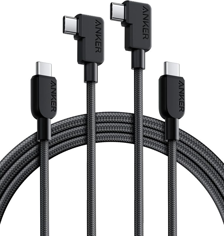 Photo 1 of Anker USB C Cable Right Angle, 240W 2-Pack 6 ft USB C to USB C Cable, 90 Degree Type C Braided Charging Cord, For iPhone 15, Samsung Galaxy S23, MacBook Pro
