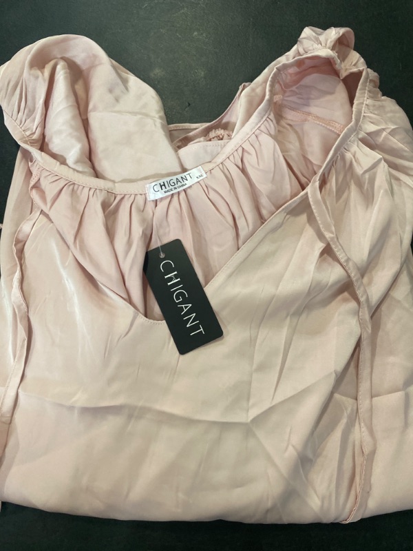 Photo 1 of 2XL Chigant Women's Satin Silk Blouse Lantern Long Sleeve Shirts Casual V Neck Plus Size Tops