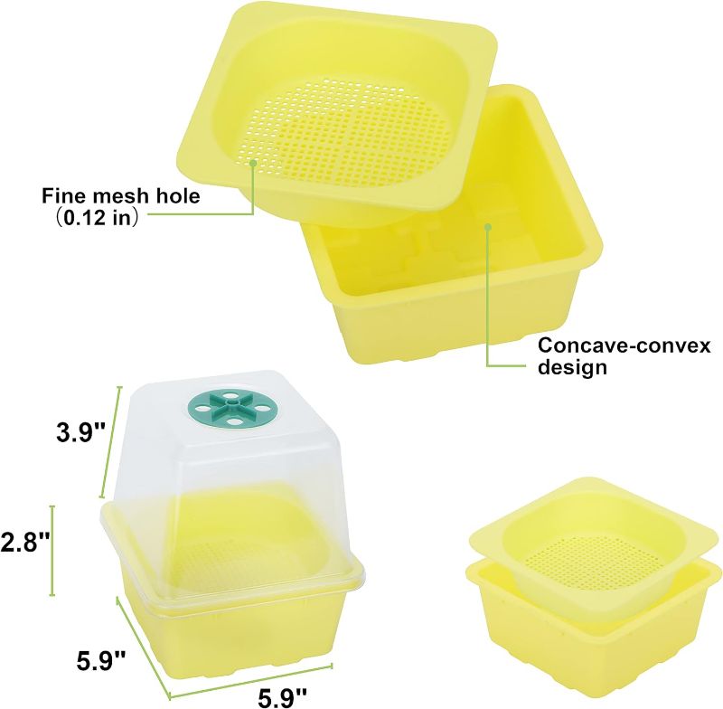 Photo 3 of 4 pcs Microgreen Growing Tray & Sprouting Tray, Reusable BPA Free Seed Sprouting Kit with Plastic Humidity Dome for Healthy Radishes, Wheatgrass, Beans, Broccoli, Chinese Cabbage, Buckwheat
