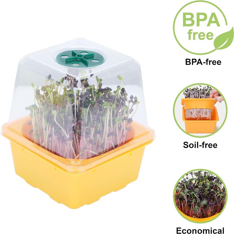 Photo 2 of 4 pcs Microgreen Growing Tray & Sprouting Tray, Reusable BPA Free Seed Sprouting Kit with Plastic Humidity Dome for Healthy Radishes, Wheatgrass, Beans, Broccoli, Chinese Cabbage, Buckwheat
