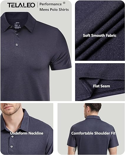 Photo 4 of (M) TELALEO 4/5 Pack Mens Polo Shirts Quick Dry Short Sleeve Golf T Shirt Performance Moisture Wicking Casual Workout
