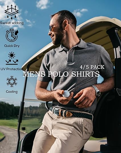 Photo 3 of (M) TELALEO 4/5 Pack Mens Polo Shirts Quick Dry Short Sleeve Golf T Shirt Performance Moisture Wicking Casual Workout
