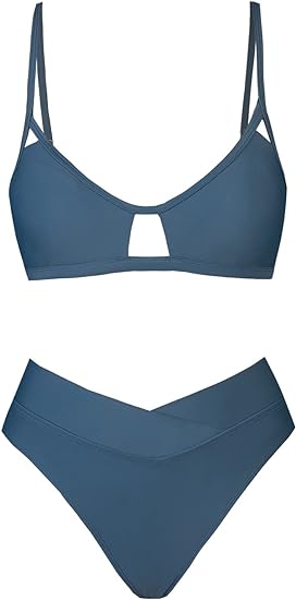 Photo 2 of (L) CUPSHE Bikini Set for Women Two Piece Swimsuits Cut Out High Waisted Scoop Neck V Cut Bottom
