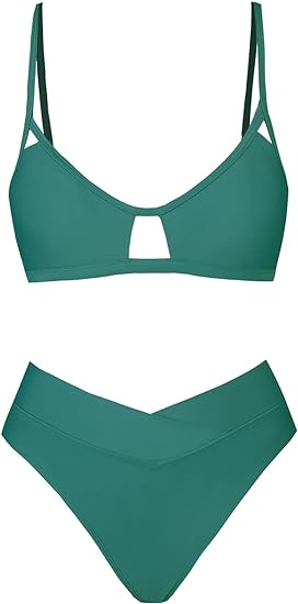 Photo 1 of M CUPSHE Bikini Set for Women Two Piece Swimsuits Cut Out High Waisted Scoop Neck V Cut Bottom
