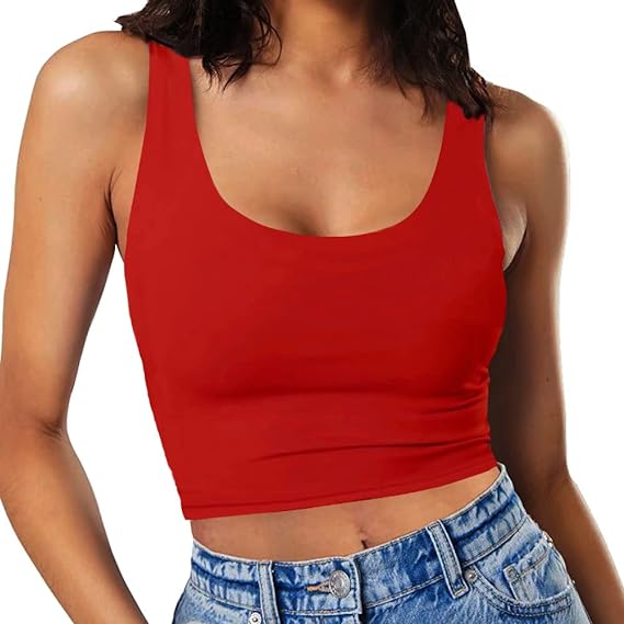 Photo 1 of M Women’s Sexy Sleeveless Crop Tops Double Layer Scoop Neck Cropped Tank Top
