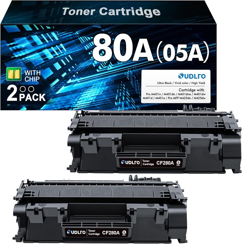 Photo 1 of 80A Toner Cartridge Black - High Yield Replacement for - HP 80A CF280A 80X CF280X to Compatible with Laserjet Pro 400 M410 M401D M401A M401N M401DN M401DW M425DW M425DN Printer (2 Pack)
