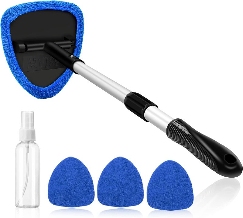 Photo 1 of AstroAI Windshield Cleaner, Car Windshield Cleaning Tool Inside with 4 Reusable and Washable Microfiber Pads and Extendable Handle Auto Glass Wiper Kit, Blue
