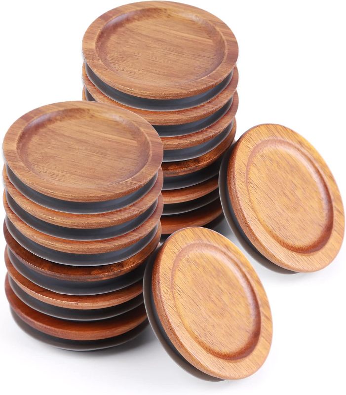 Photo 1 of 12Pack Regular Mouth Mason Jar Lids - Acacia Wooden Storage, Canning Ball Jar with Airtight Silicone Seal, Brown.
