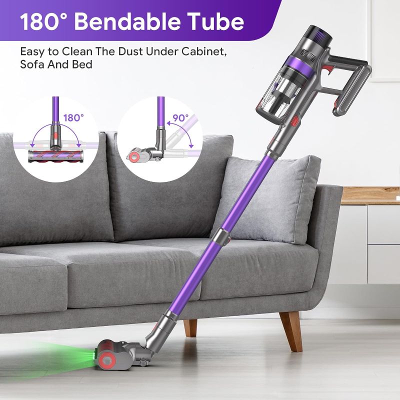 Photo 3 of Cordless Vacuum Cleaner, 530W/38Kpa Stick Vacuum Cleaner with 2 Dust Cups Design, 8 in 1 Vacuum Cleaner Pet Hair with OLED Touch Screen for Home/Pet Hair/Carpet/Hard Floor/Car Cleaning
