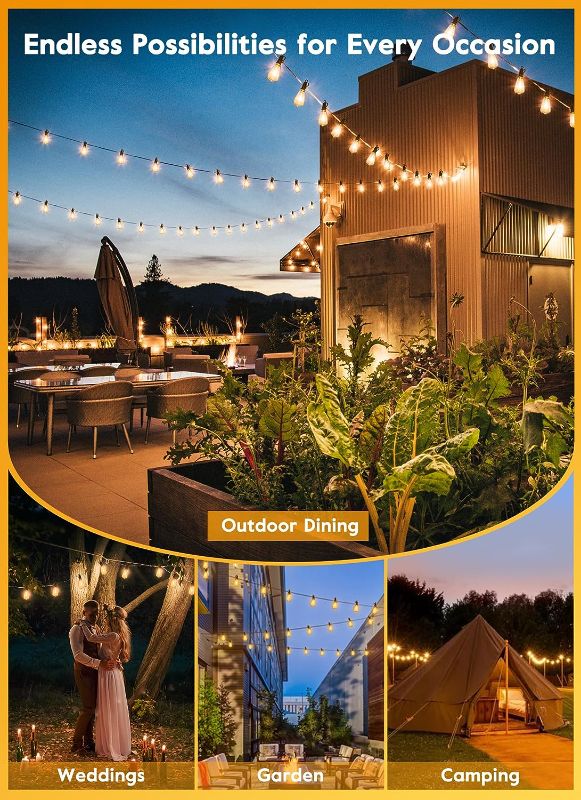 Photo 2 of Brightown Solar String Lights Outdoor - 38FT Patio Lights with Remote, LED Lights with 16 Shatterproof Bulbs, 3 Light Modes, Dimmable Hanging Solar Lights for Outside Backyard Party Decor
