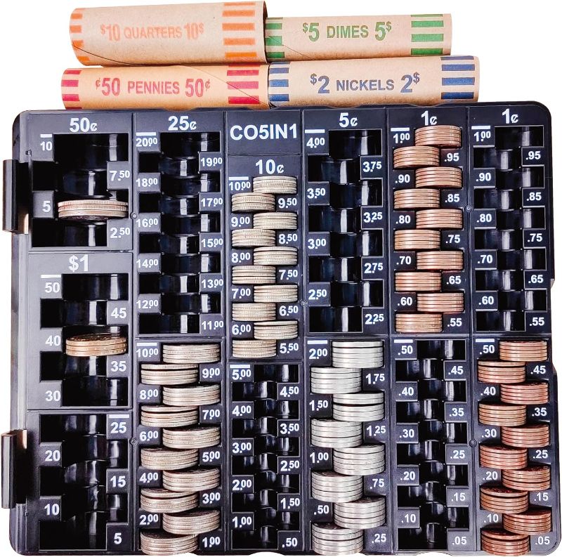 Photo 1 of Coin Sorting Tray Coin Counter with Lid for All Coins, Accurate & Easy to Wrap, Change Sorter Machine Coin Organizer Coin Holder, Ideal for Bank Teller at Bank, Small Business, Home & Office
