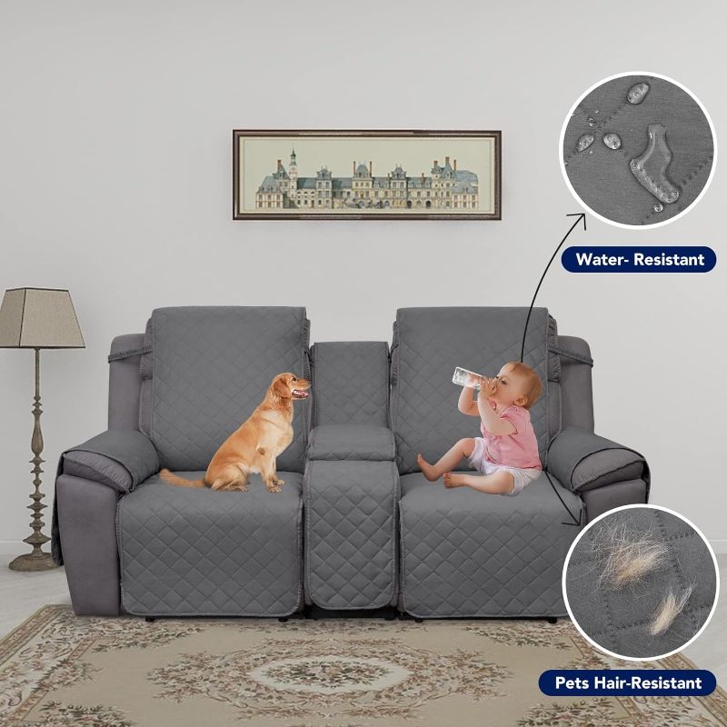 Photo 1 of PureFit Water Resistant Reversible Loveseat Recliner Couch Cover with Console – Non Slip Split Washable Sofa Cover for 2 Seat Recliner ( Gray/Light Gray)
