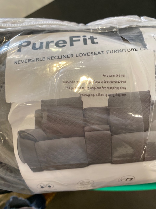 Photo 4 of PureFit Water Resistant Reversible Loveseat Recliner Couch Cover with Console – Non Slip Split Washable Sofa Cover for 2 Seat Recliner ( Gray/Light Gray)
