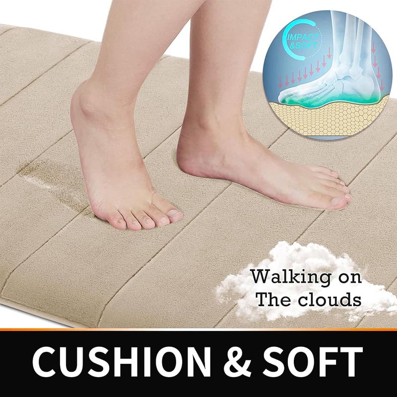 Photo 3 of Yimobra 3 Pieces Memory Foam Bath Mat Sets, 44.1x24 + 31.5x19.8 and U-Shaped for Bathroom Rugs, Toilet Mats, Non-Slip, Soft Comfortable, Water Absorption, Machine Washable, Beige
