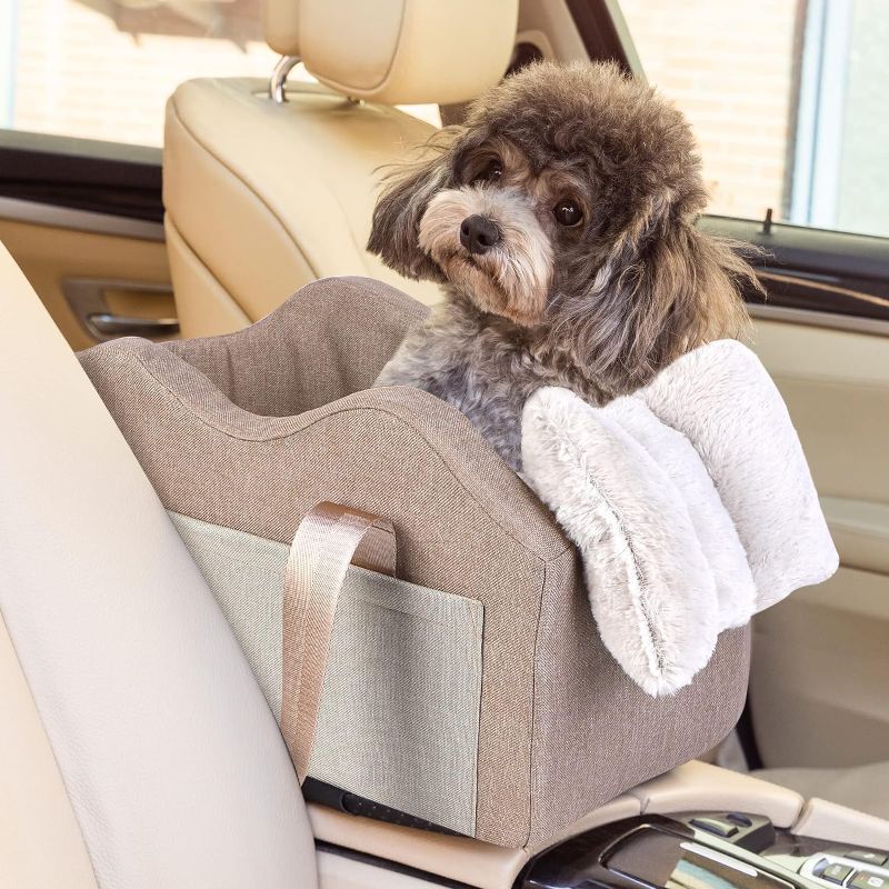 Photo 1 of Dog Car Seat for Small Dog Center Console Seat Pet Booster Seat for Car Puppy Car Seat for Small Dogs(Champagne+Khaki)
