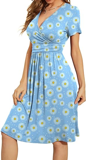 Photo 1 of  M WEACZZY Women's Summer Short Sleeve Casual Dresses V-Neck Floral Party Dress with Pockets

