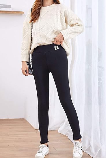 Photo 2 of (L) Winter Sherpa Fleece Lined Leggings for Women,High Waist Stretchy Thick Cashmere Leggings Plush Warm Thermal Pants
