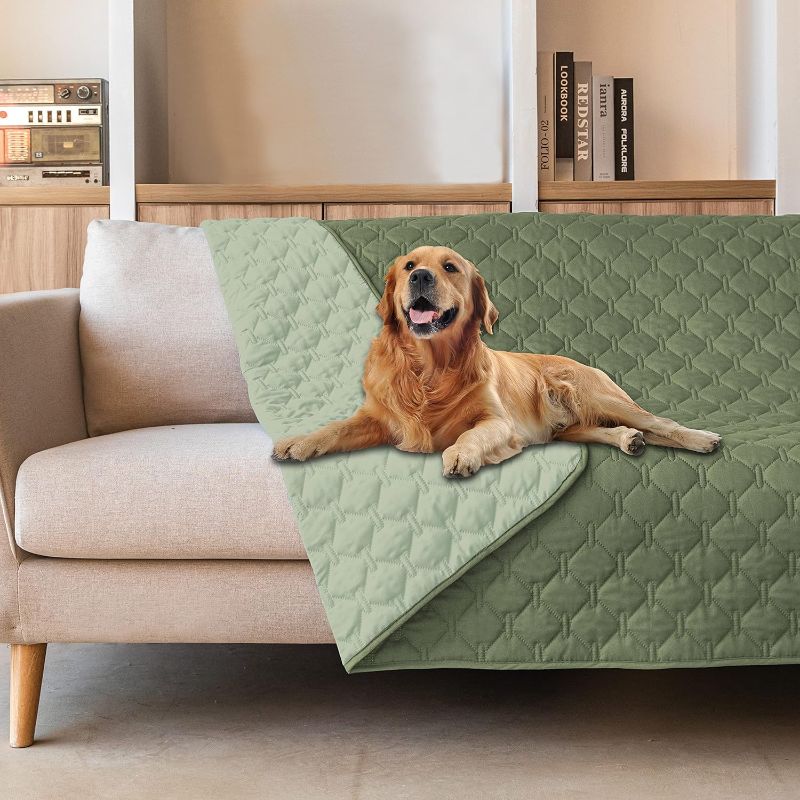 Photo 1 of  100% Double-Faced Waterproof Dog Bed Cover Pet Blanket Sofa Couch Furniture Protector for Kids Children Dog Cat, Reversible (52x82 Inch (Pack of 1), Dark Green/Light Green)
