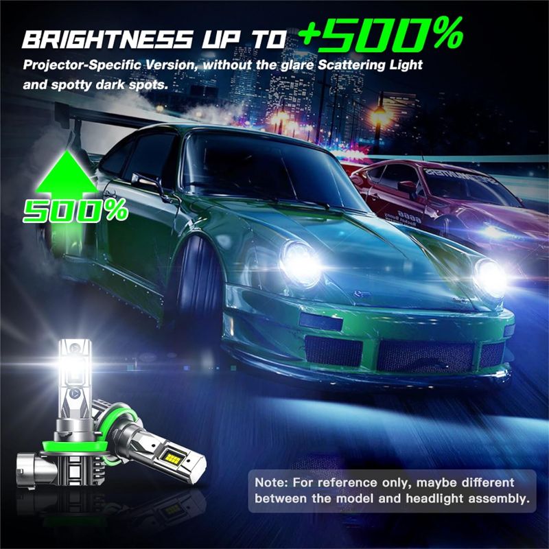 Photo 2 of H11/H8/H9 LED Fog Light Bulbs, 14000 Lumen 300% Brighter, Hi/lo Car Light Bulbs, 60W 6500K Cool White, Halogen Replacement, Pack of 2

