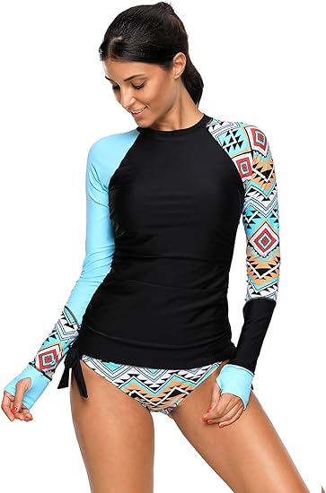 Photo 1 of 2XL Women's Long Sleeves Rash Guard Athletic Swim Aztec Tankini Sets Swimsuit
