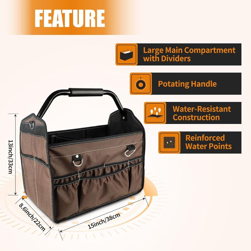 Photo 2 of 17-Inch Wide Open Mouth Tool Tote Bag with Rotating Handle Waterproof Multi-Pockets Tools Bag Set with Adjustable Shoulder Strap for Various Toolsool Portable Organizers Tools Bag
