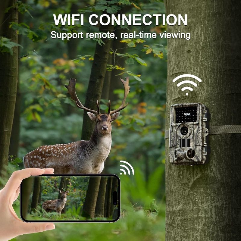 Photo 2 of WiFi Trail Camera, 4k 60MP Game Camera with Night Vision Ip66 Waterproof 120°Wide Angle 0.1s Trigger Speed,Suitable for Outdoor Wildlife Detection, Monitoring Home Security
