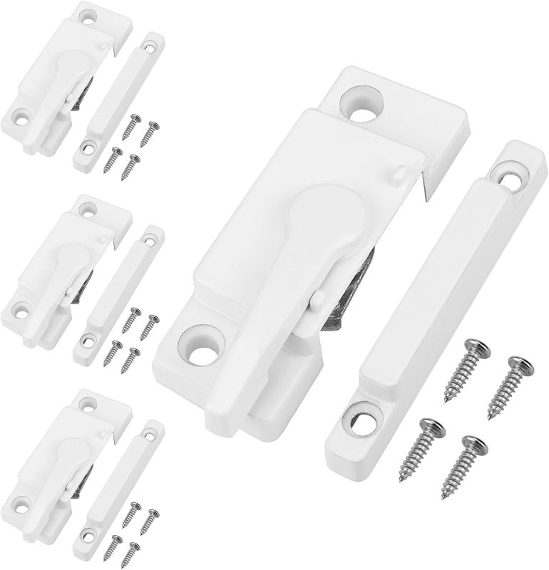Photo 1 of Window Sash Locks, 4 Pack Window Latches Replacement Sash Locks White Screw Hole Spacing 21mm/0.8in Fits Vinyl Single or Double and Vertical or Horizontal Sliding Windows for Anti-Theft
