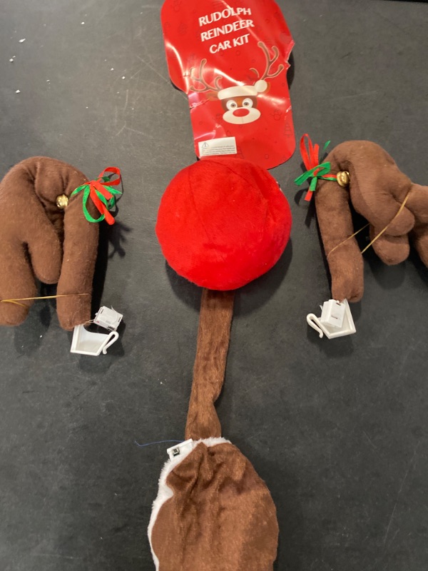Photo 2 of Vaygway Christmas Car Reindeer Antlers & Nose Decoration Set- Christmas Reindeer for Vehicle- Rudolph Reindeer Holiday Accessory Kit for Car Window- Jingle Bell Car Costume SUV Van
