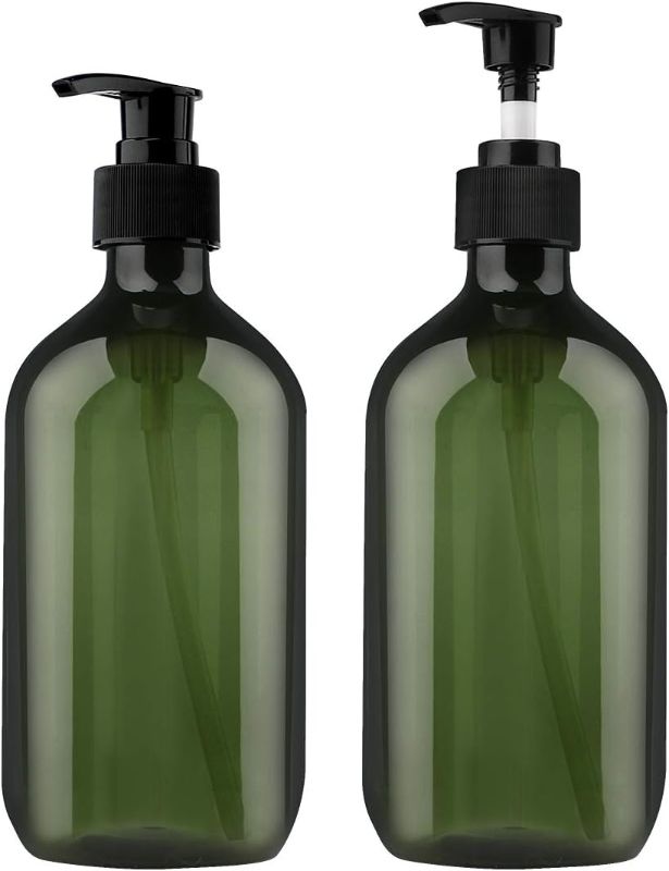 Photo 1 of Yebeauty Pump Bottles, 17oz/500ml Liquid Soap Pump Bottles Dispenser Large Empty Plastic Refillable Containers- 2 Pack Green
