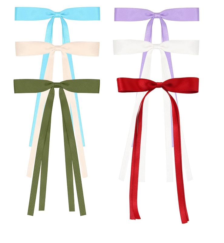 Photo 1 of 6pcs Ribbon Bow Hair Clips with Long Tassel for Women,Hair Ribbons with Bow, Bowknot Hair Ponytail Holder Accessories for Women Girls Toddlers Teens Kids (Mixed 6 color B)
