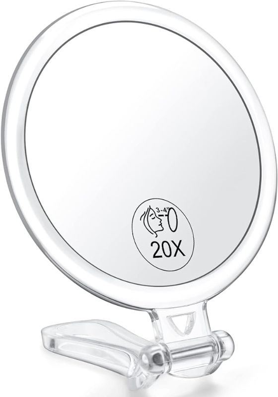 Photo 1 of 20x Magnifying Mirror, Travel Handheld Mirror - 2-Sided with 1X 20X Magnification Adjustable Handle, Portable, Small, Girl Women Mother's Gift
