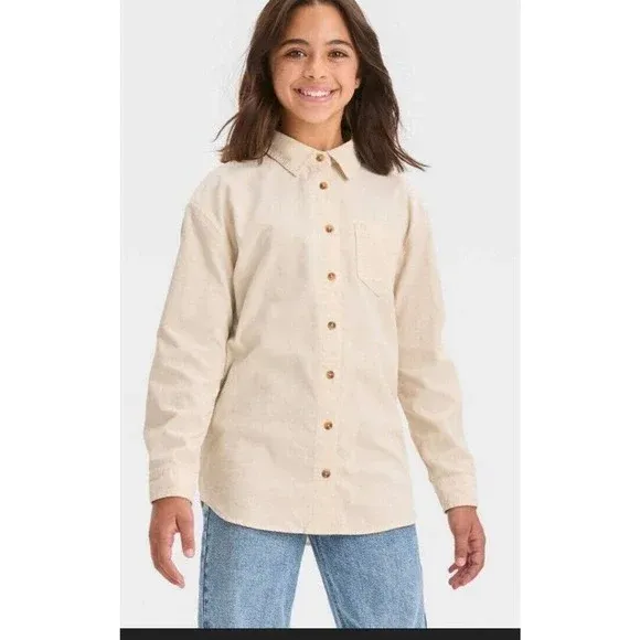 Photo 1 of XL Girls' Long Sleeve Oversized Corduroy Layering Shirt - art class Off-White L New
