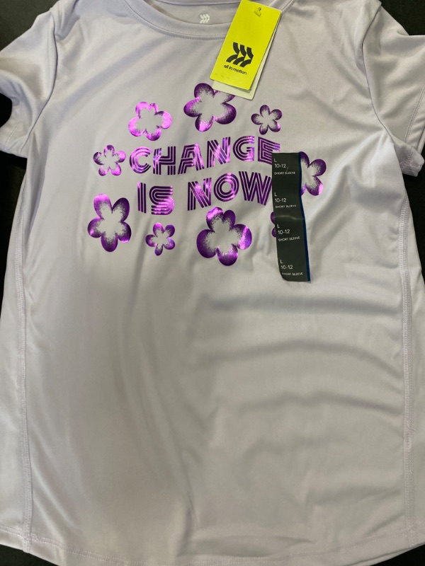 Photo 2 of Girls' Short Sleeve 'Change Is Now' Graphic T-Shirt - All in Motion™ Lilac Purple L
