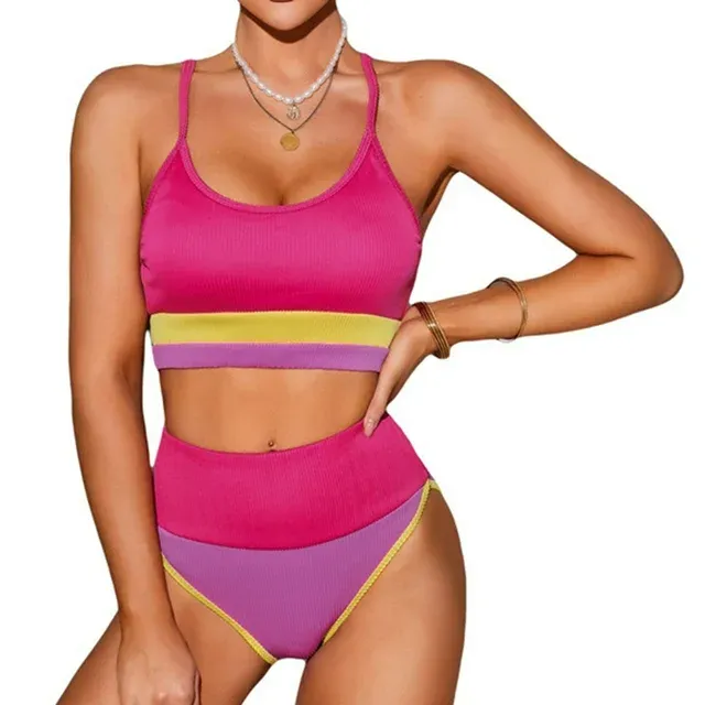 Photo 1 of XL Women's Summer Two-piece Split Swimsuit High Waist Color Matching Bikini Swimsuit for Teen and Young Girls
