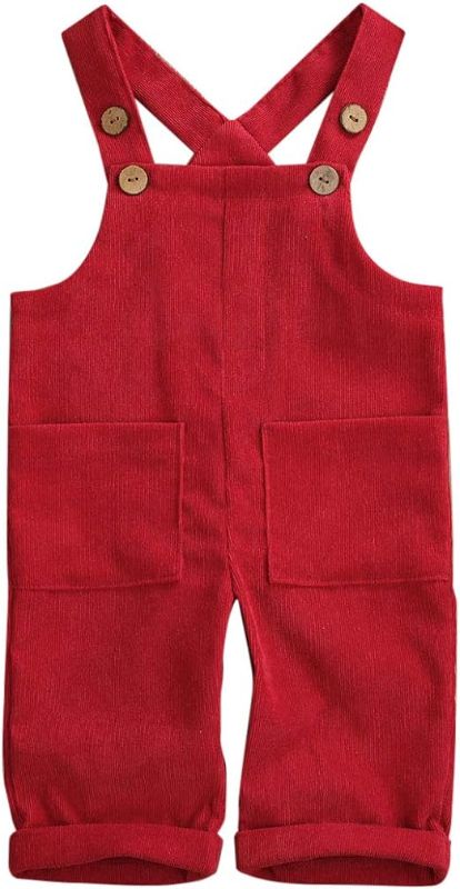 Photo 1 of Size 10  Toddler Baby Corduroy Knotted Jumpsuit Solid Bib Overalls with Pocket Retro Strap Pants for Boys Girls
