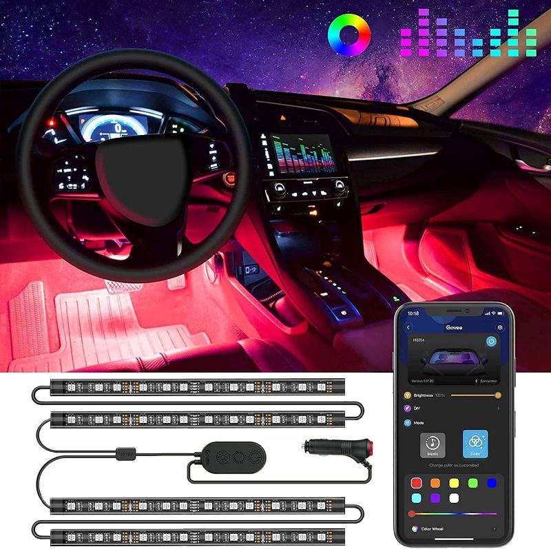 Photo 1 of Govee Car LED Lights, Smart Interior Lights with App Control, RGB Inside Car Lights with DIY Mode and Music Mode, 2 Lines Design for Cars with Car Charger, DC 12V

