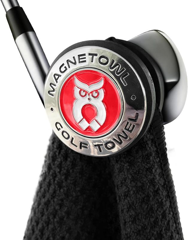 Photo 1 of Magnetic Golf Towel Clip with 2 Removable Ball Markers - Industrial Strength Golf Towel Magnet - Use Any Golf Towel - Easily Access Your Golf Towel - Removable from Towels (Red)
