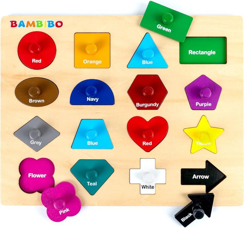 Photo 1 of Wooden Shape Puzzles for Toddlers - Colorful Knobs with 16 Magnetic Shape | Toddler Puzzles Ages 2-4 | Baby Montessori Toys | Peg Puzzles, Educational Learning Toys for Toddlers 1 2 3 4 5
