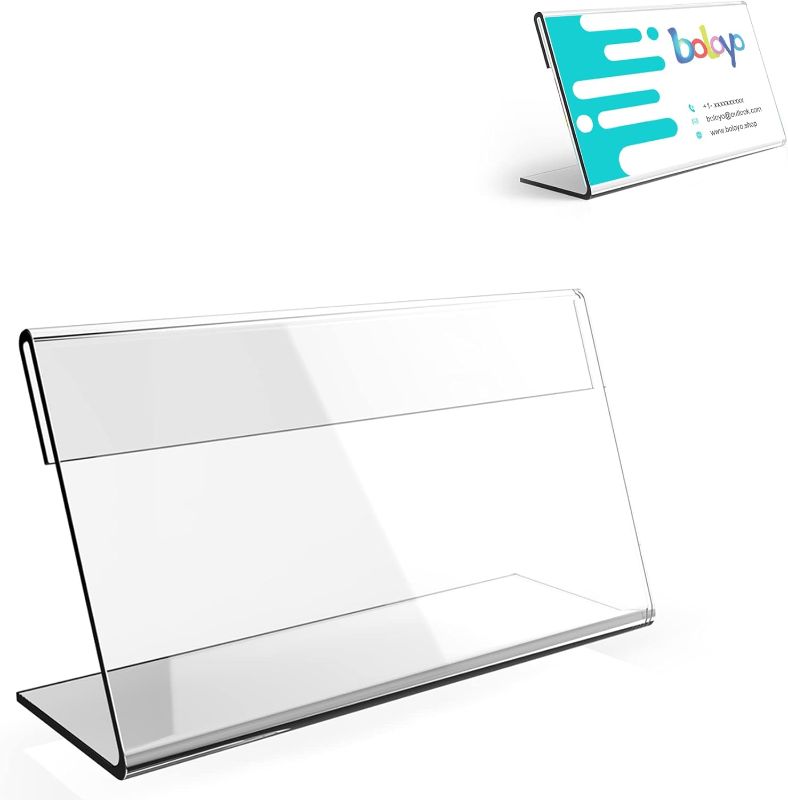 Photo 1 of Acrylic Desk Nameplate Holder, 18PC L-Shaped Sign Stand for Table Display, Clear Business Cards Holder Custom Name Plate Holder for Office Business Classroom Meetingroom Wedding

