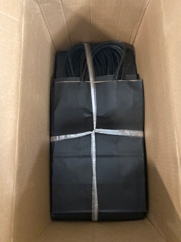 Photo 2 of  100Pcs Black Paper Bags Small Gift Bags, Paper Bags with Handles Bulk, Bags for Small Business, Sturdy Kraft Paper Bags, Retail Shopping Bags, Party Favor Bags, Birthday Gift Bags
