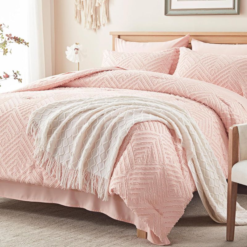 Photo 1 of Queen Comforter Set 7 Pieces, Pink Tufted Bed in a Bag with Comforter and Sheets, All Season Boho Bedding Sets with 1 Comforter, 2 Pillow Shams, 2 Pillowcases, 1 Flat Sheet, 1 Fitted Sheet
